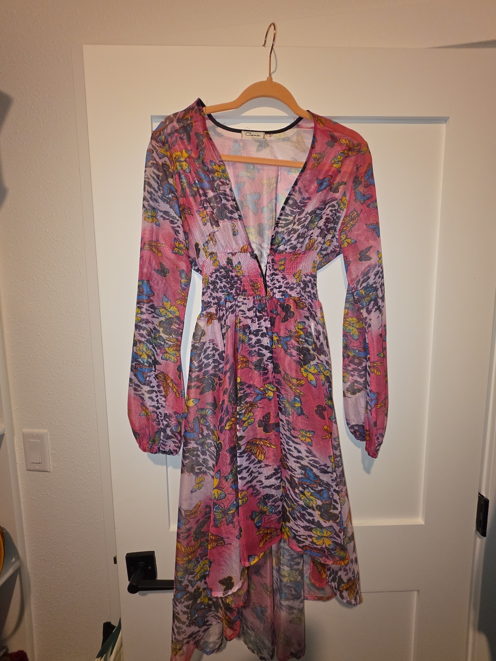 Dolls Kill Floral Pink V-Neck Long Sleeve Maxi Top